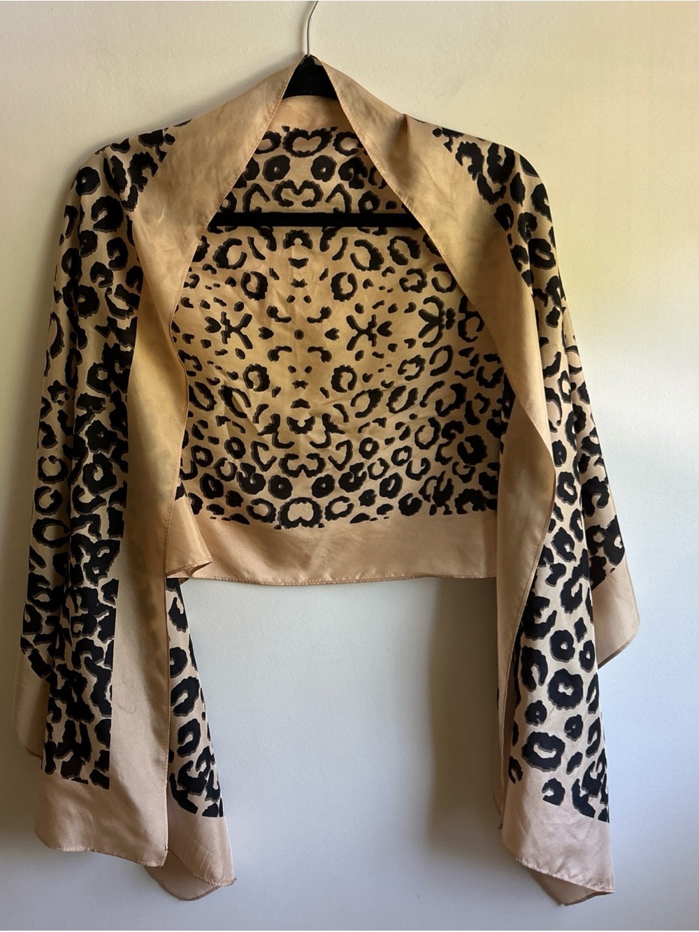 LK Bennett Beige Silk Scarf with Black Logo Detail